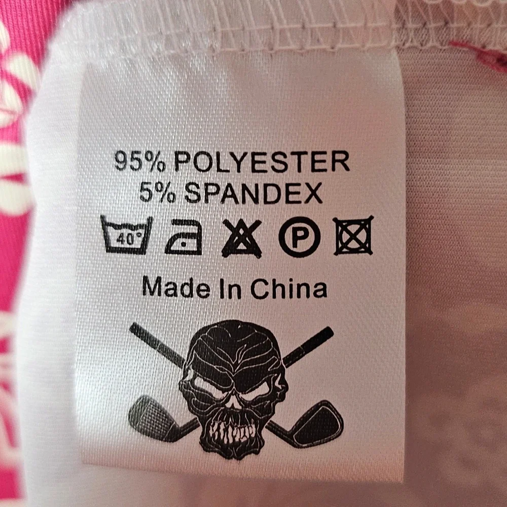 Tattoo Golf Performance Aloha Collection Pink Tropical Skull Polo Shirt Mens M